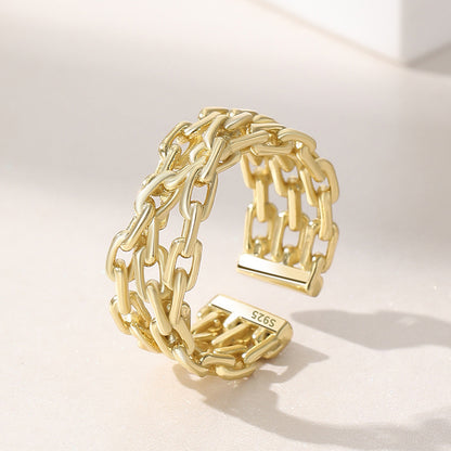 Dapaza S925 Sterling Silver Ring Women's Double Winding Chain Design