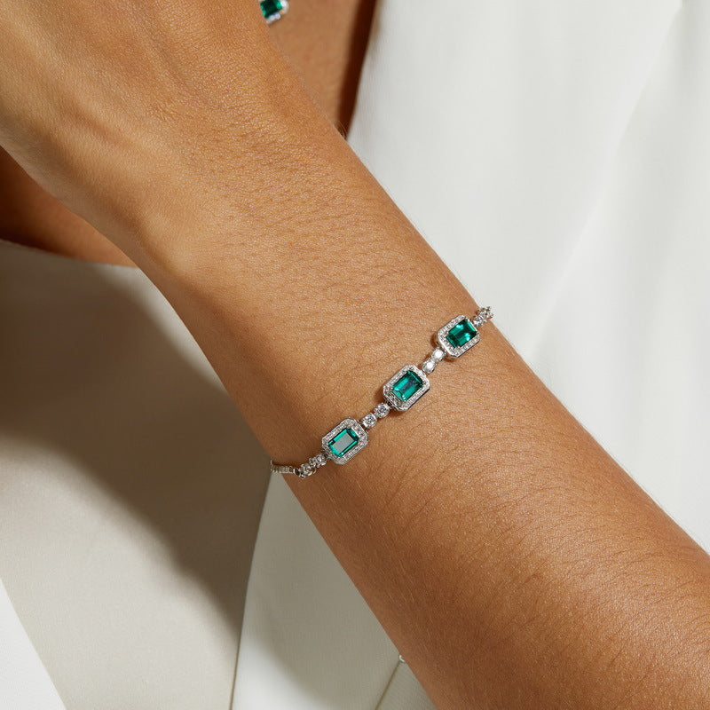 Dapaza Artisan Lab-Grown Emerald Tennis Bracelet | S925 Silver Diamond Accent