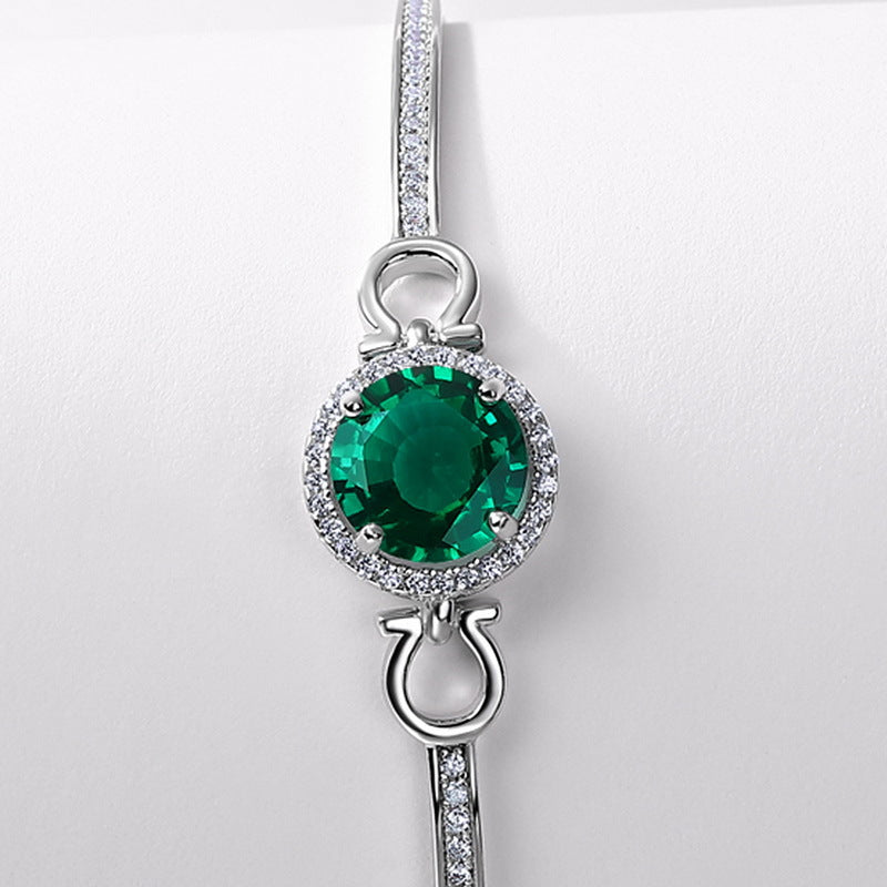 Vintage Lab-Grown Emerald Halo Bracelet - S925 Sterling Silver
