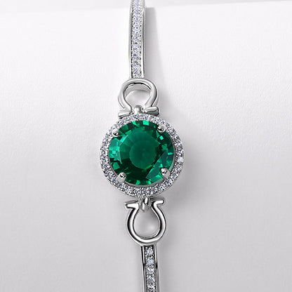 Vintage Lab-Grown Emerald Halo Bracelet - S925 Sterling Silver
