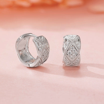 High-end 925 Sterling Silver Statement Earrings with Intricate Diamond Lattice Design for Women