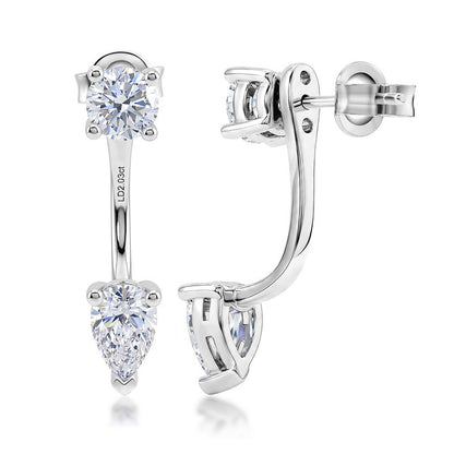 Chic 2.0CTW HPHT Pear & Round Lab Grown Diamond Ear Jacket Earrings | S925 Sterling Silver Floating Drop Studs - Dapaza