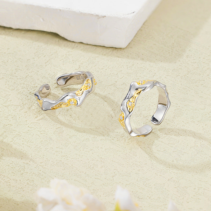 New Arrival Color Separation S925 Silver, 18k Gold Color Separation Stackable Plain Ring Asymmetricalniche Style Open Ring