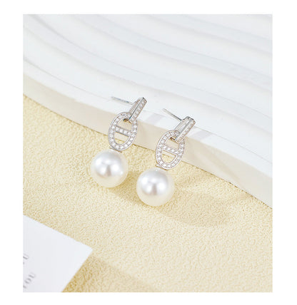 925 Sterling Silver Australian White High-luster Shell Pearl Pig Nose Stud Earrings - Unique and Trendy Design for Women