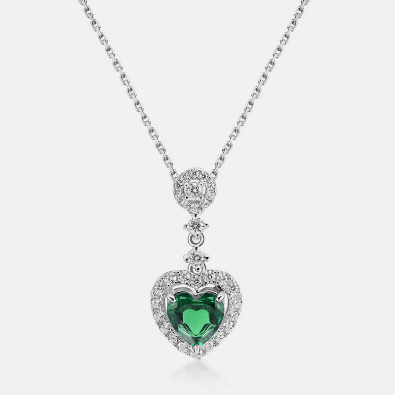 Romantic Heart: Geometric Lab-Grown Emerald Heart Pendant | 925 Silver
