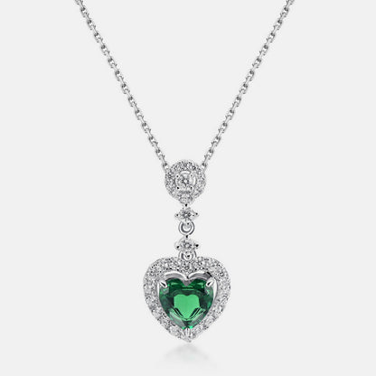 Romantic Heart: Geometric Lab-Grown Emerald Heart Pendant | 925 Silver