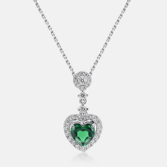 Romantic Heart: Geometric Lab-Grown Emerald Heart Pendant | 925 Silver