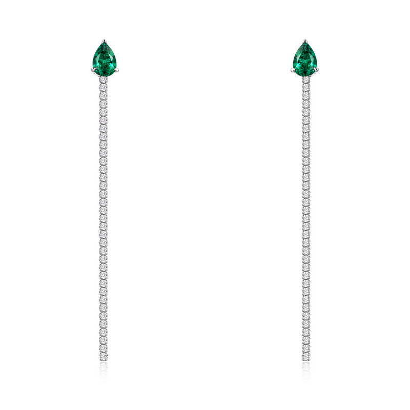 Minimalist Emerald-Cut Lab-Grown Emerald Tassel Earrings - 925 Sterling Silver