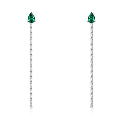 Minimalist Emerald-Cut Lab-Grown Emerald Tassel Earrings - 925 Sterling Silver