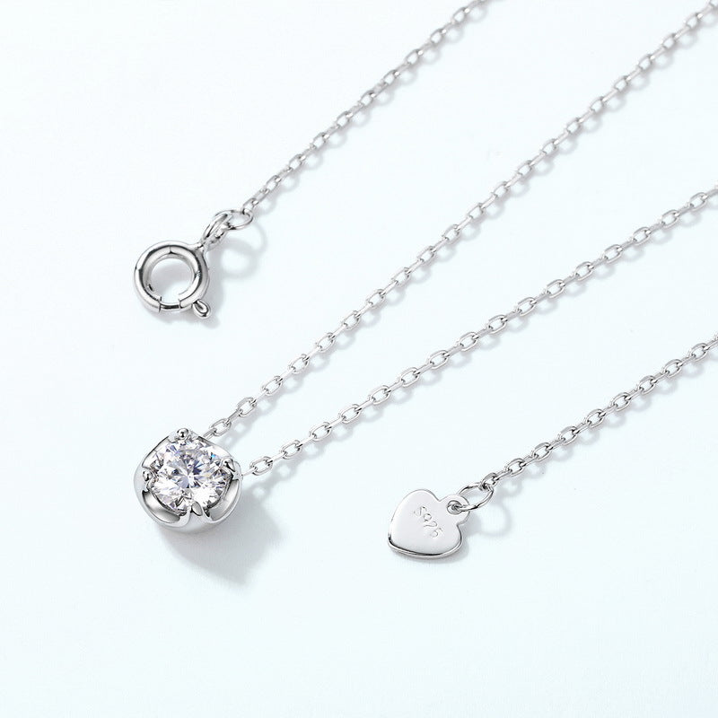 Modern Round Moissanite Bezel Solitaire Necklace - S925 Sterling Silver