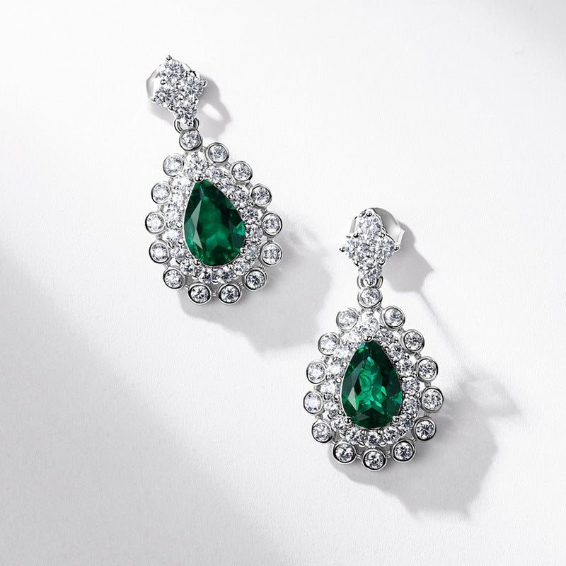 Statement Geometric Lab-Grown Emerald & Ruby Shield Studs | 925 Silver | Dapaza