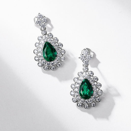 Statement Geometric Lab-Grown Emerald & Ruby Shield Studs | 925 Silver | Dapaza