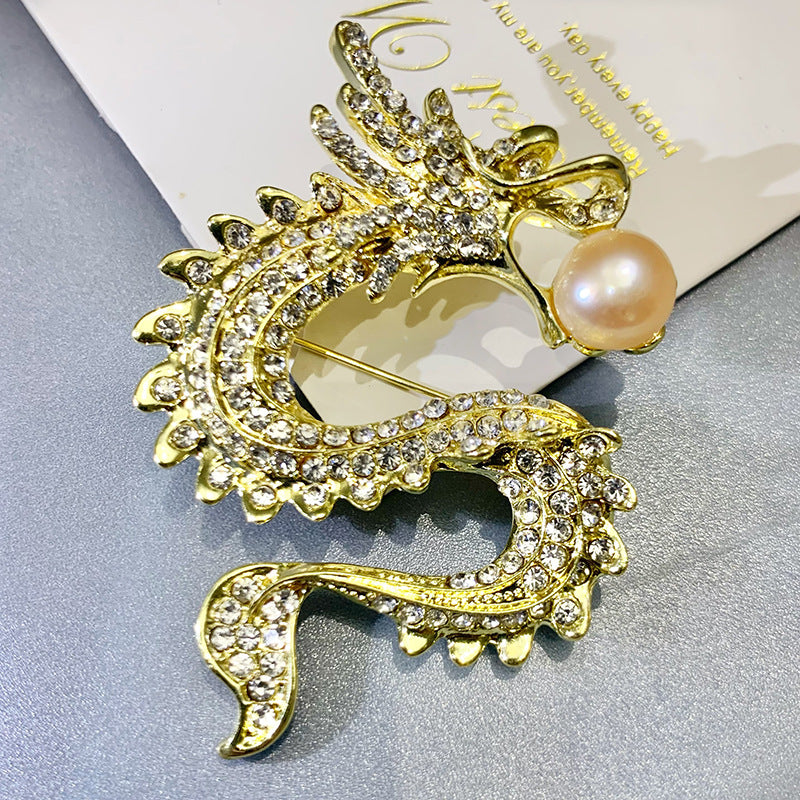 Gold-Plated Pearl Dragon Brooch