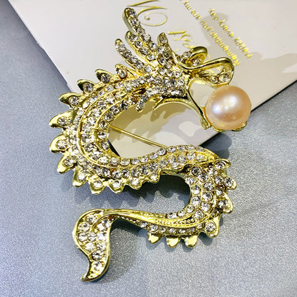 Gold-Plated Pearl Dragon Brooch