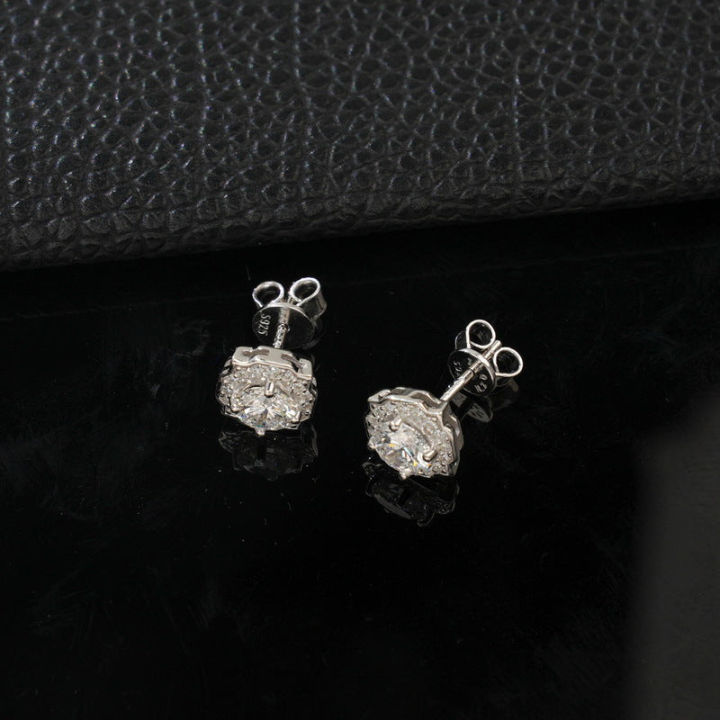 Round 1ct Lab Grown Diamond Stud Earrings S925 Silver Geometric Half Cent Earrings