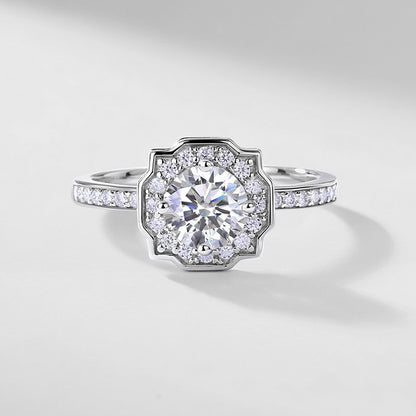 Round Lab-Grown Diamond Geometric Halo Ring - S925 Sterling Silver