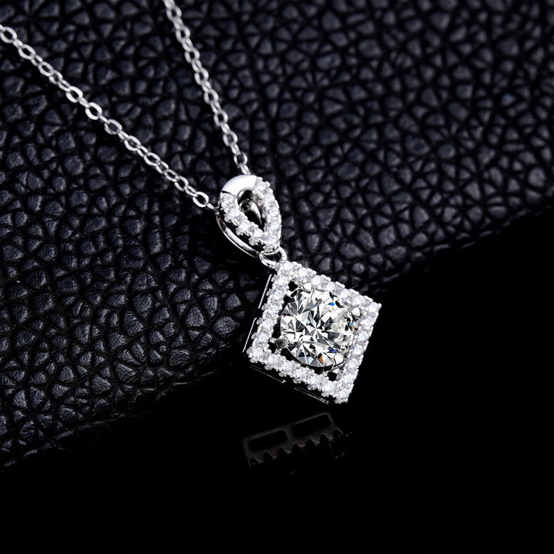 Geometric Rhombus Lab-Grown Diamond Halo Necklace - S925 Sterling Silver