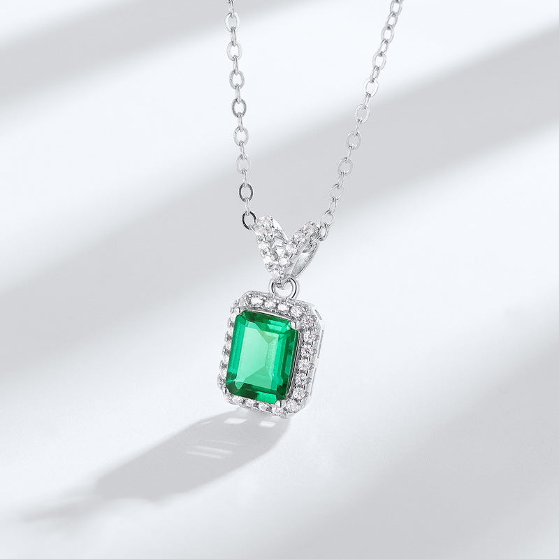 Dapaza Modernist Geometric Lab-Grown Emerald Pendant | Luxury S925 Silver