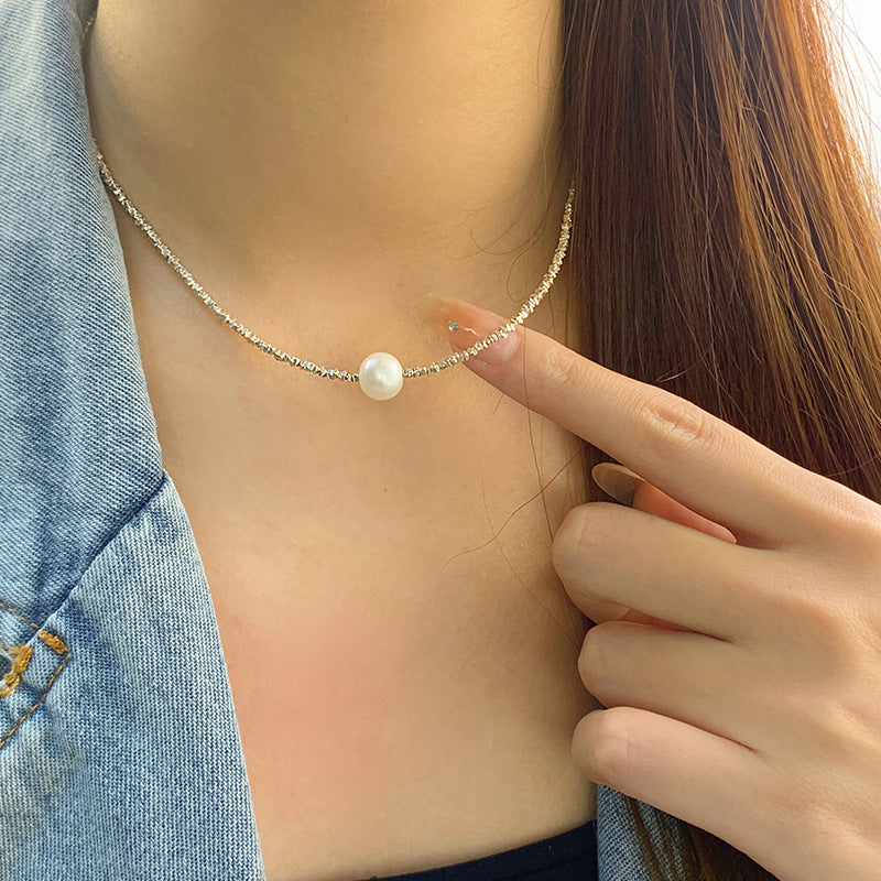 New S925 Sterling Silver Baroque Pearl Shredded Silver Necklace
