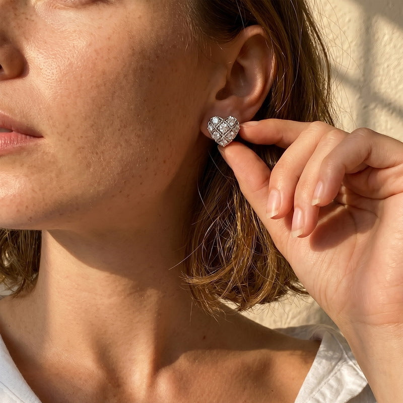 HPHT Lab Grown Diamond Heart Stud Earrings in S925 Sterling Silver | Sparkling Fashion Earrings for Women