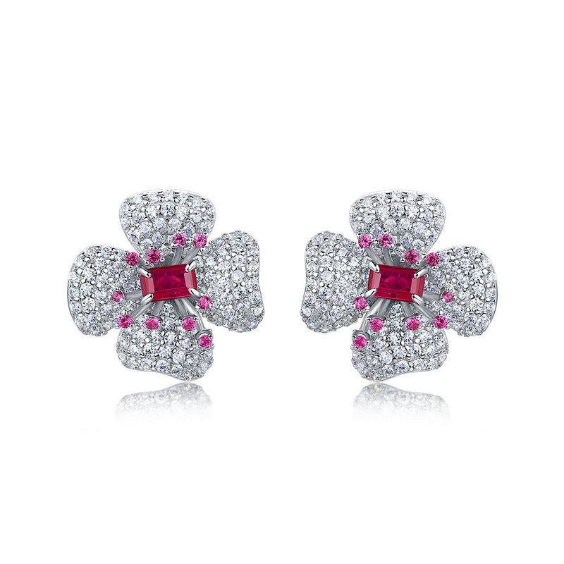 Blossom Radiance: Flower Lab-Grown Gemstone Stud Earrings | 925 Silver | Dapaza