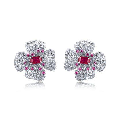 Blossom Radiance: Flower Lab-Grown Gemstone Stud Earrings | 925 Silver | Dapaza
