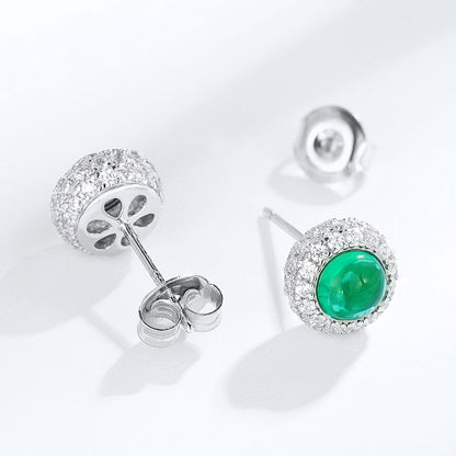 Classic Round: Dainty Lab-Grown Emerald Stud Earrings | 925 Silver | Dapaza