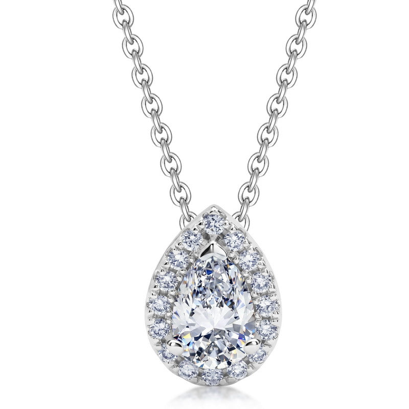 Pear Shape D Color VVS1 Lab Grown Diamond Pendant Necklace in 925 Sterling Silver