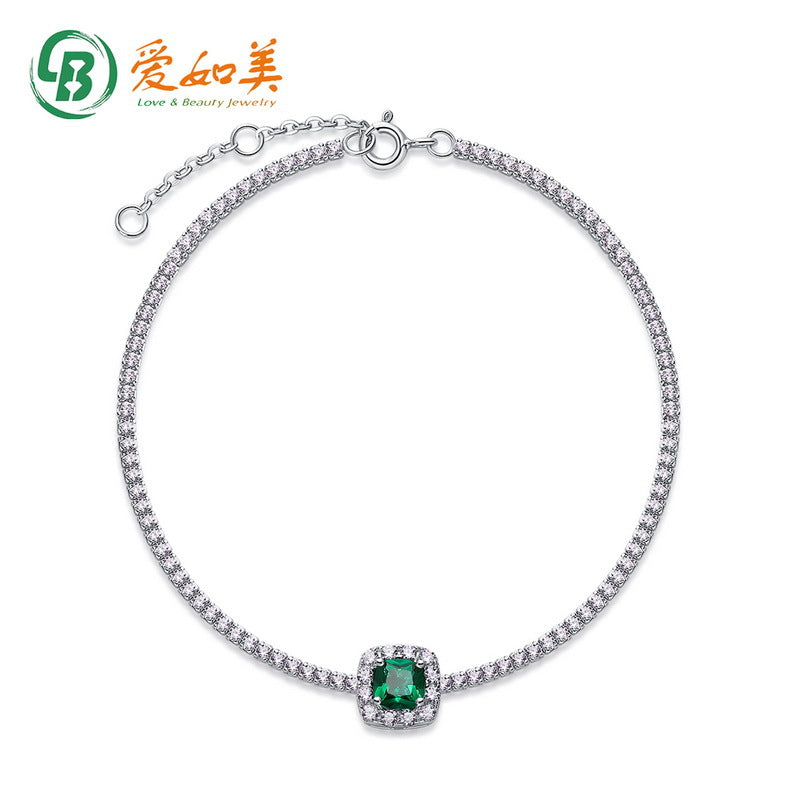 Vintage Deco: Emerald-Cut Lab-Grown Emerald Tennis Bracelet | 925 Silver | Dapaza