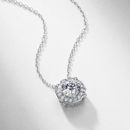 Geometric Round 1ct Lab Grown Diamond Necklace for Women S925 Silver Square Clavicle Chain
