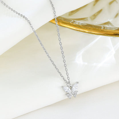 Dapaza S925 Sterling Silver Sparkling Diamond Butterfly Necklace