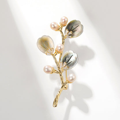 Shell Freshwater Pearl Branch Floral Brooch