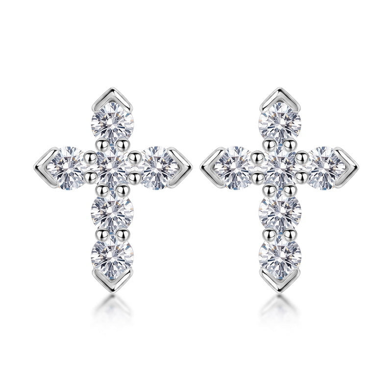 HPHT Lab Grown Diamond Cross Stud Earrings in 925 Sterling Silver | Unisex Fine Jewelry