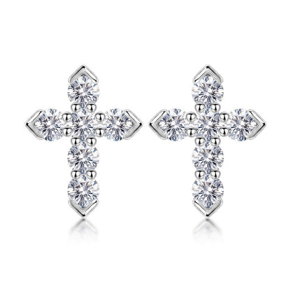 HPHT Lab Grown Diamond Cross Stud Earrings in 925 Sterling Silver | Unisex Fine Jewelry