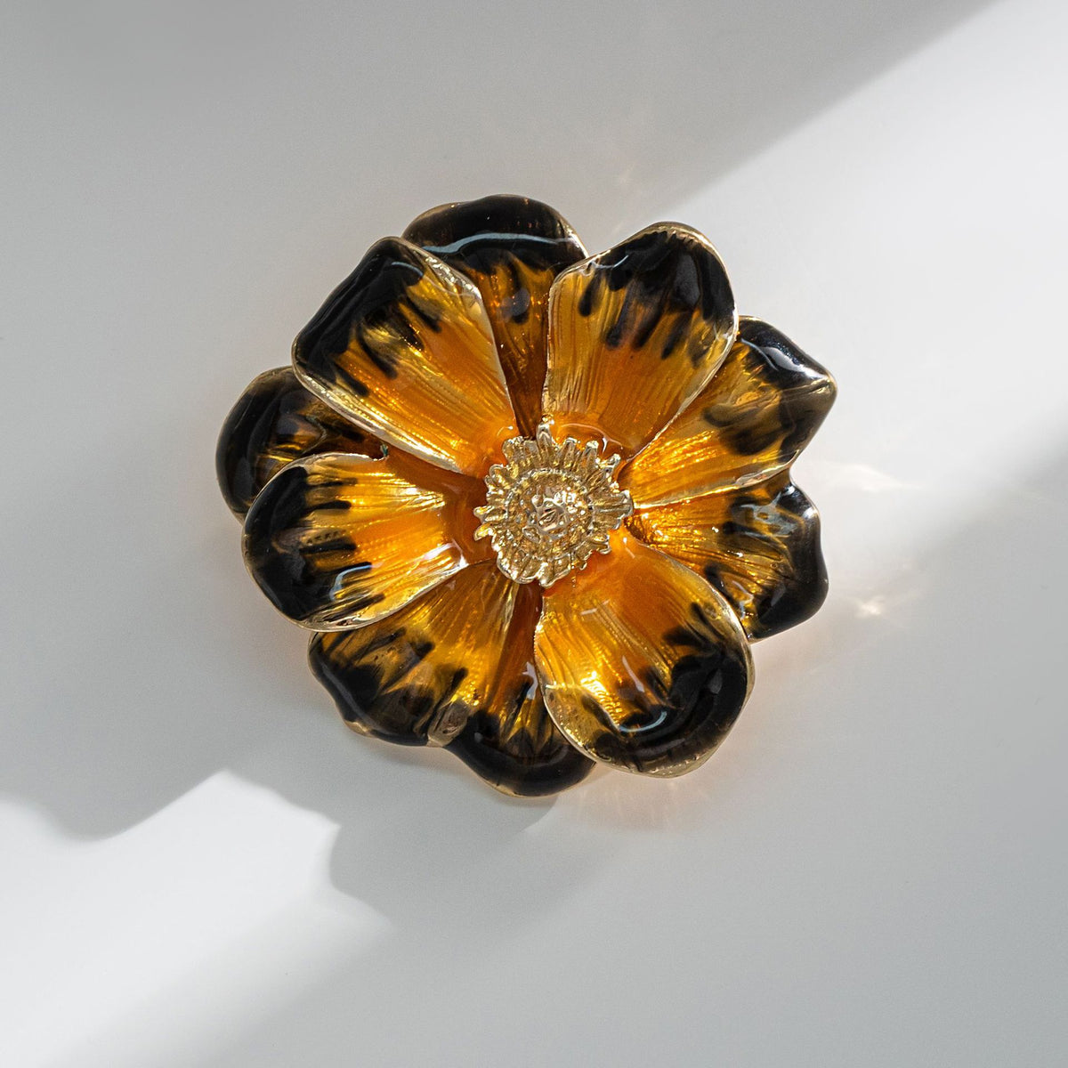 Gold-Plated Enamel Sunflower Brooch