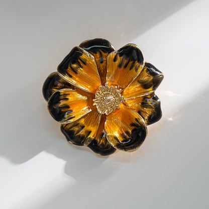 Gold-Plated Enamel Sunflower Brooch