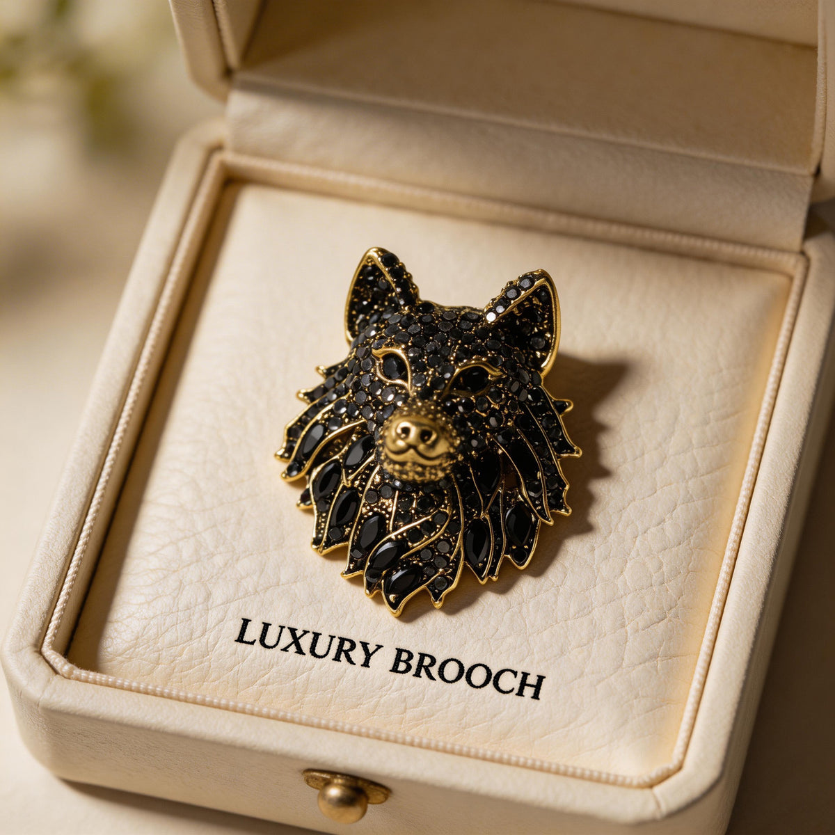 Retro Rhinestone Wolf Head Brooch