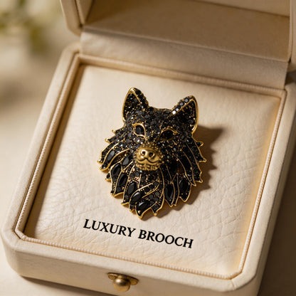 Retro Rhinestone Wolf Head Brooch