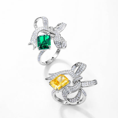 Bow-Knot Lab-Grown Emerald Ring - S925 Sterling Silver