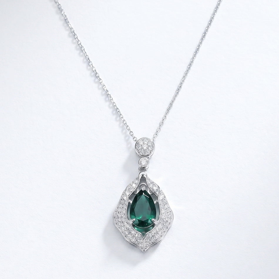 Dramatic Presence: Bold Lab-Grown Emerald Statement Pendant Necklace | 925 Silver | Dapaza