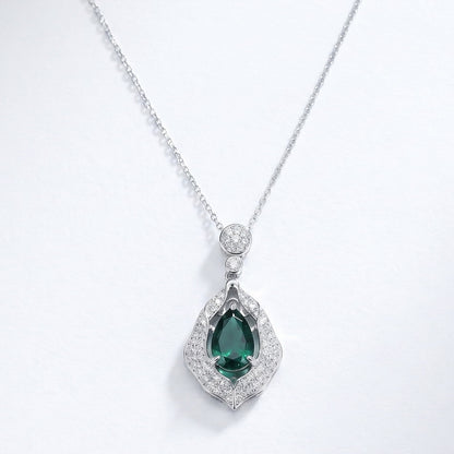 Dramatic Presence: Bold Lab-Grown Emerald Statement Pendant Necklace | 925 Silver | Dapaza