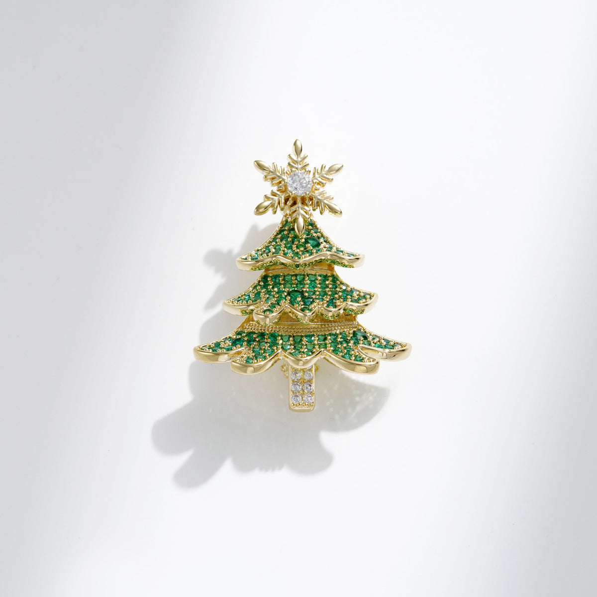 Copper Zircon 18k Gold Christmas Tree Brooch Rotatable Snowflake Corsage