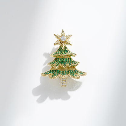 Copper Zircon 18k Gold Christmas Tree Brooch Rotatable Snowflake Corsage
