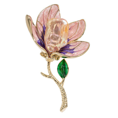 Dapaza Vintage Enamel Pink Baroque Magnolia Brooch