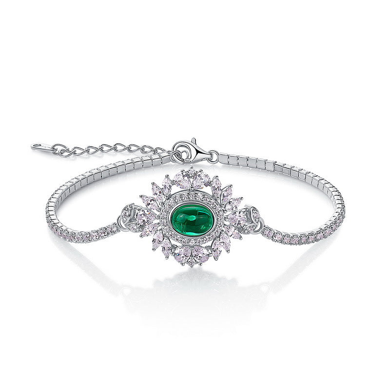 Delicate Allure: Gold-Accented Lab-Grown Emerald Chain Bracelet | 925 Silver | Dapaza