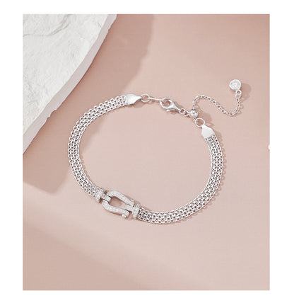 S925 Sterling Silver Diamond Horseshoe Clasp Bracelet - Chic, Stylish, and Exquisite. A Unique, Designer-inspired Watch Chain