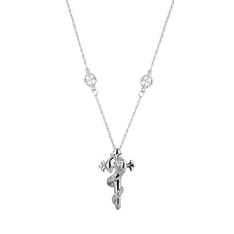 S925 Sterling Silver Necklace Stacked Personalized Iris Snake Scepter Cross Clavicle Chain