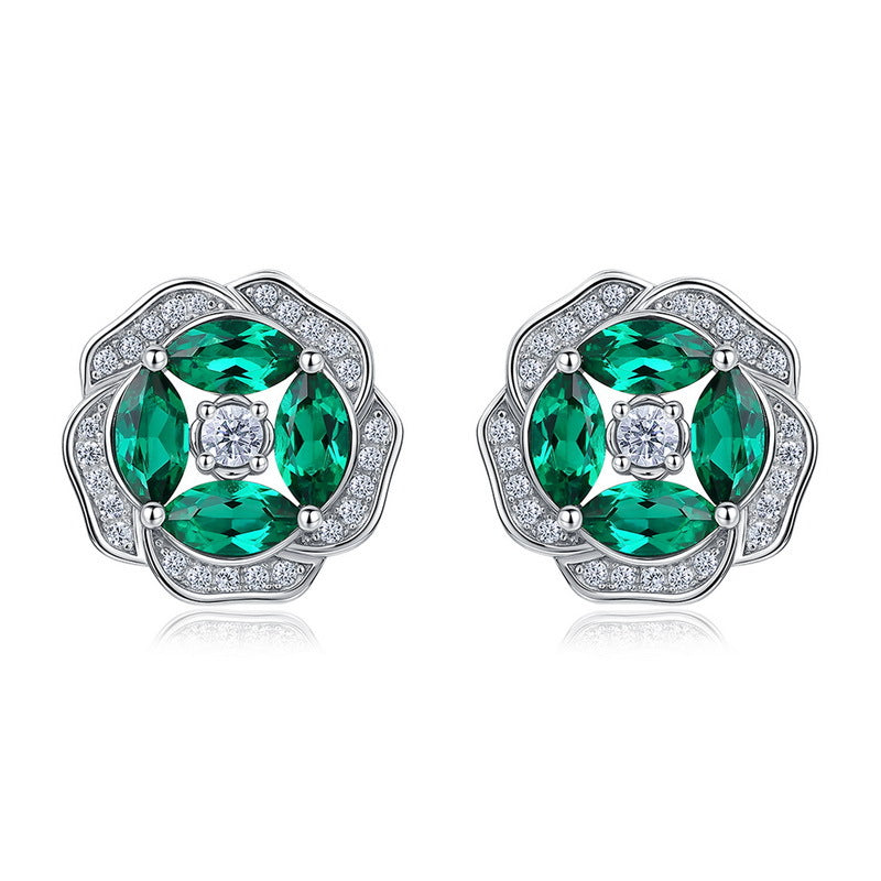 Botanical Bliss: Floral Lab-Grown Emerald Stud Earrings | 925 Silver | Dapaza