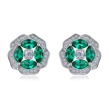 Botanical Bliss: Floral Lab-Grown Emerald Stud Earrings | 925 Silver | Dapaza