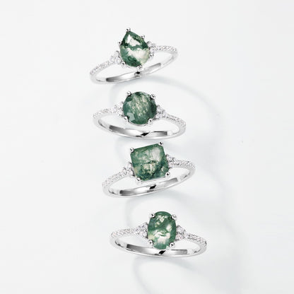 Pear-Cut Natural Moss Agate Ring - 10K Gold & S925 Sterling Silver Band